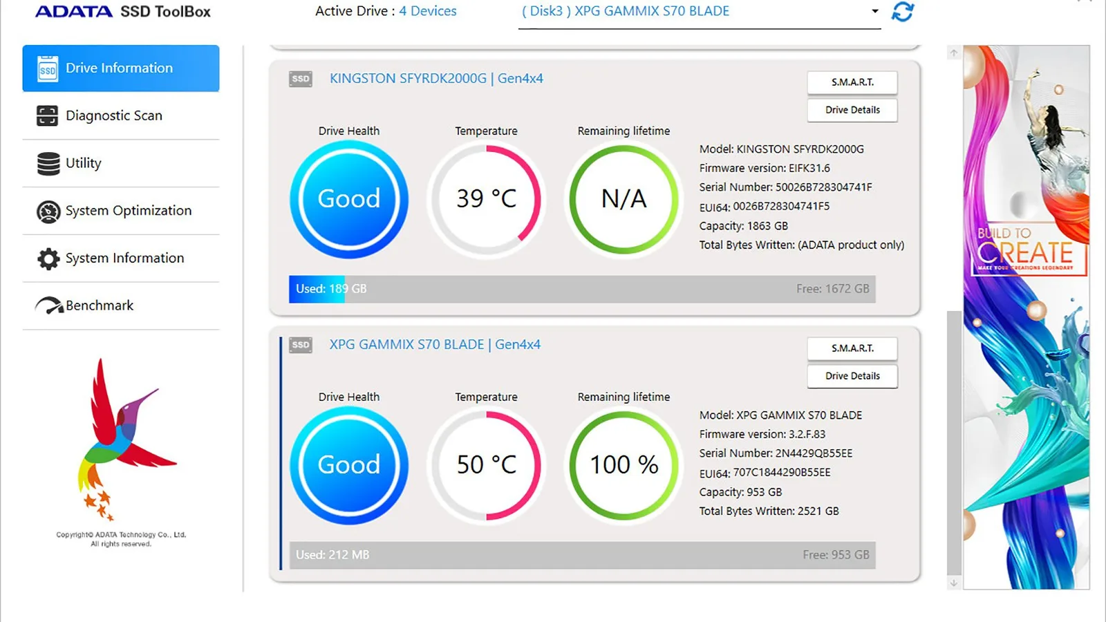 برنامج ADATA SSD ToolBox كـ معلومات هامة