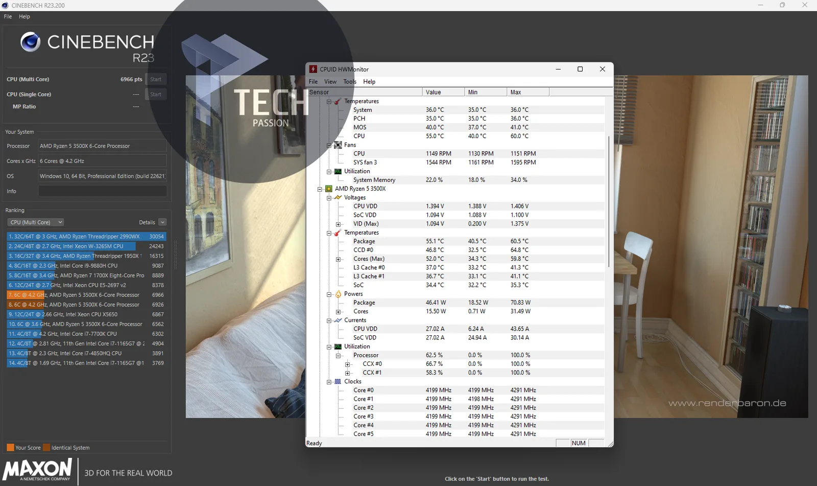 اختبار Cinebench R23 مع سرعة 75% من سرعة المروحة