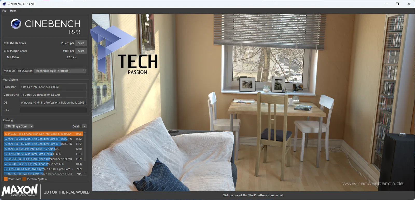 النتيجة الكلية لبرنامج CINEBENCH R23 في تردد 5.1GHz حالة الثبات