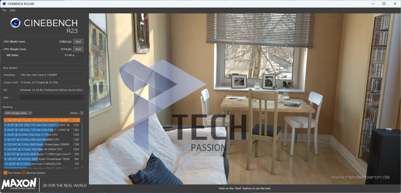 توضح الصورة اختبار المبرد ببرنامج cinebench R23 مع المعالج على تردد 5.6GHz في تعدد الأنوية