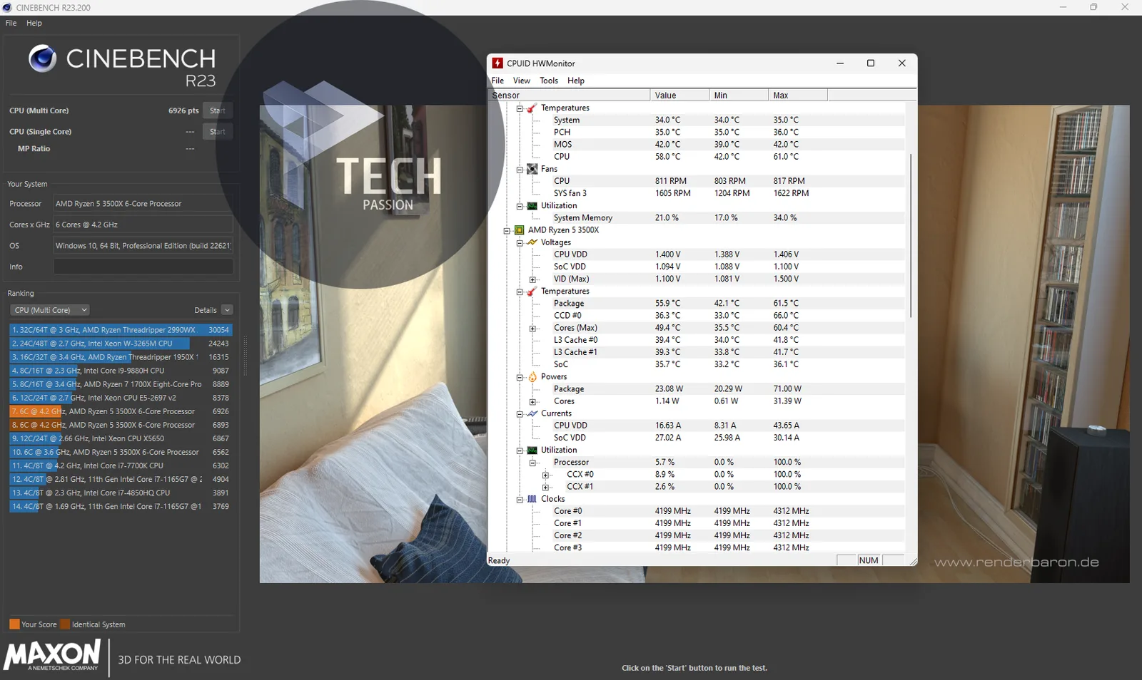 اختبار Cinebench R23 مع سرعة 50% من سرعة المروحة