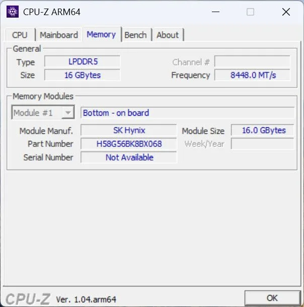 برنامج CPU-Z يوضح ذواكر لابتوب HP EliteBook Ultra G1q
