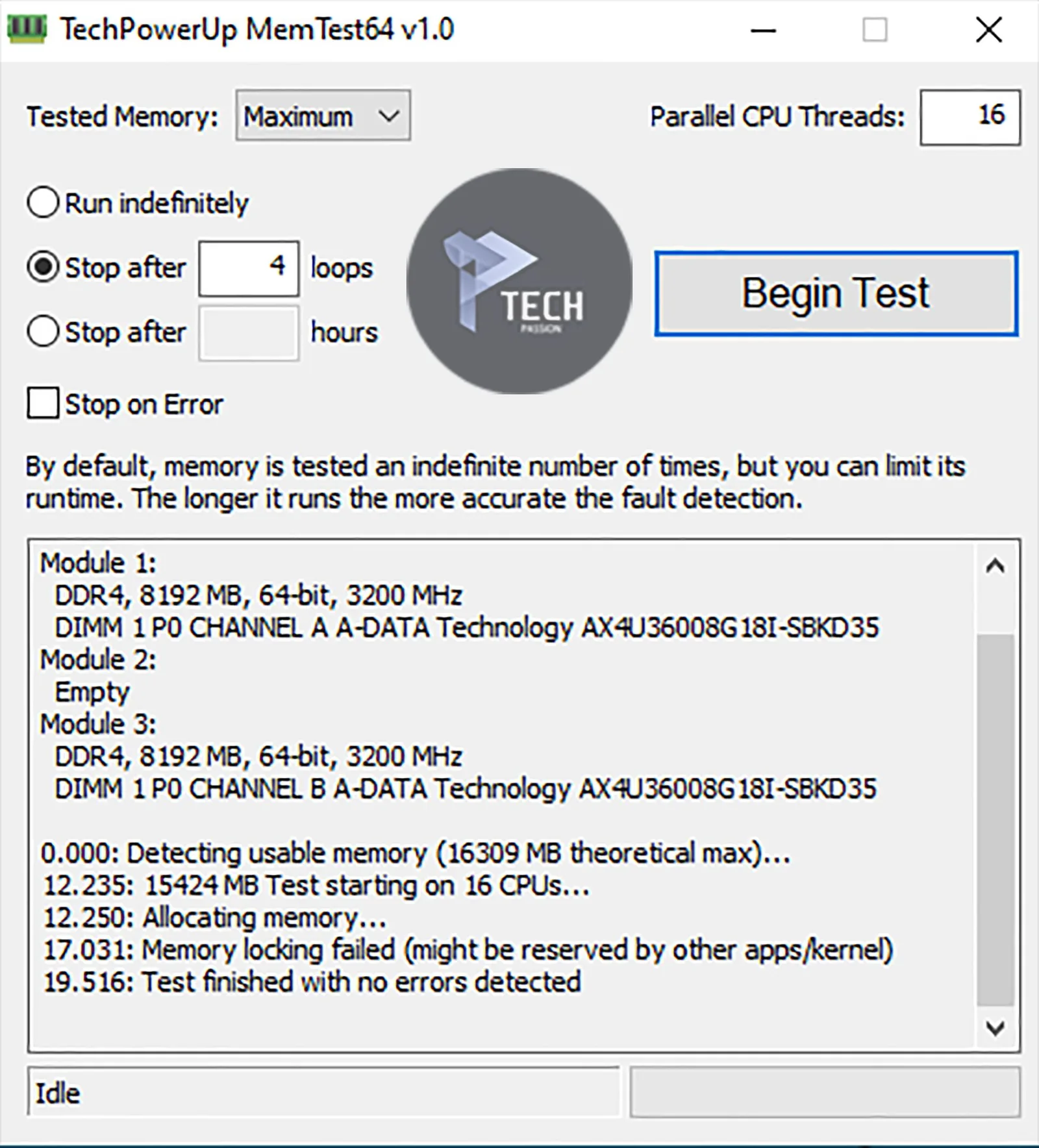 اختبار 3200MHz بـ برنامج MemTest64